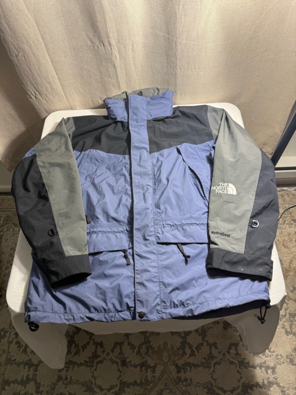 Vintage The North Face Rain Jacket Mens XL Blue HydroSeal Stowaway Hood Outdoor